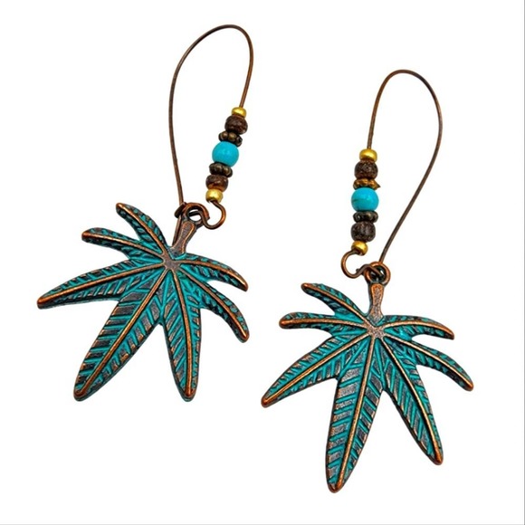 Leaf Metal Drop Earrings Bohemian Ear Jewelry Boho Style Blue - Picture 4 of 4